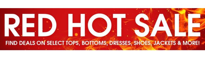 Red banner with fire with white letters RED HOT SALE