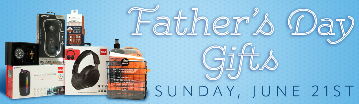 Father's Day Gifts banner showcasing an assortment of affordable gifts for dads at melrose