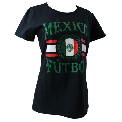 Women’s “Icon Sports” Mexico Futbol Flag Black Graphic Tee