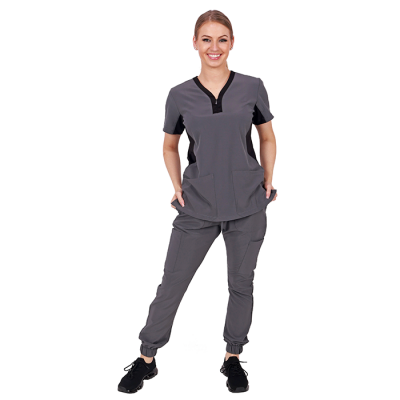 "Elite Med" Grey and Black Scrub Set