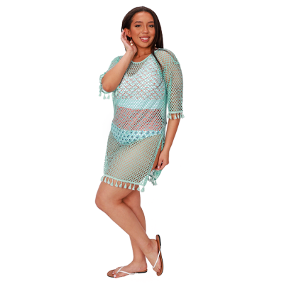"I Fashion" Short Sleeve Mesh One Piece Swimsuit Cover Up