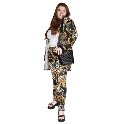 Love Nation Gold Chain and Animal Print 2pc Pants and Cardigan