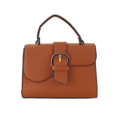 “Le Miel” Asymmetric Flap Top Faux Leather Buckle Satchel Handbag