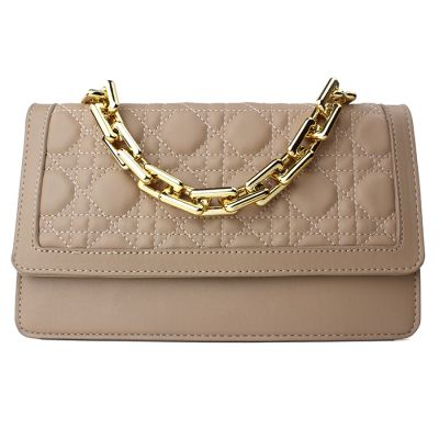 Faux Leather Quilted Stitch Handbag with Gold Tone Chain