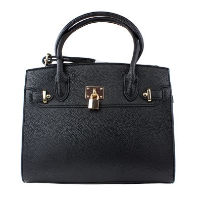 Faux Pebbled Leather Handbag with Gold Tone Hardware