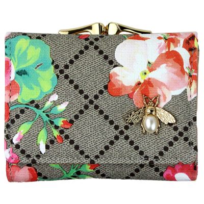"Lady Lord West" Mini Floral Print Bee Embellished Wallet
