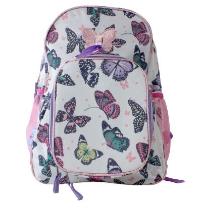 AD Sutton & Sons Butterfly Print and Glitter Trim 2 Pouch Backpack