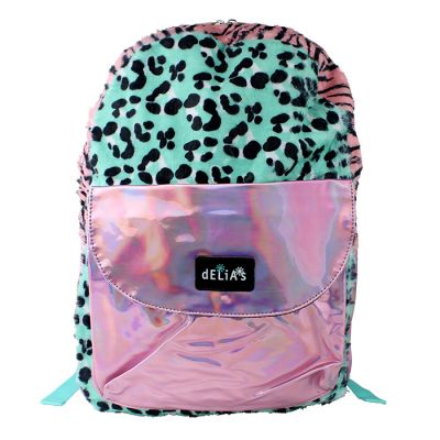 AD Sutton & Sons Fuzzy Animal Print Backpack with Iridescent Front Pocket