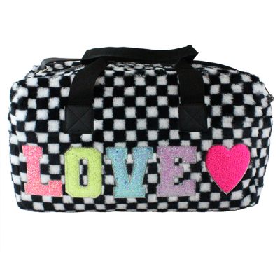 "OMG" Love Checkerboard Large Faux Fur Duffle Bag
