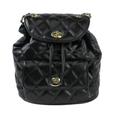 “Fashion 21” Quilted Vegan Leather Gold Tone Hardware Flap Top Bucket Bag