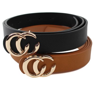 2 Pack Gold Tone Faux Leather Belts