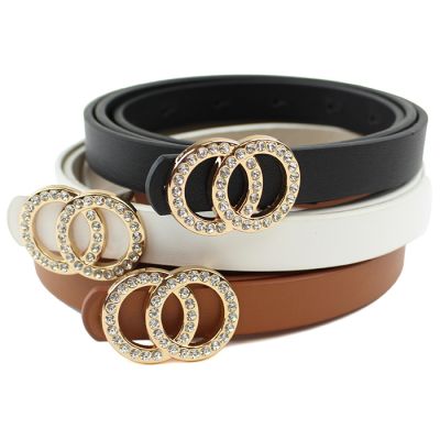 3 Pack Gold Tone Rhinestone Buckle Faux Leather Belts