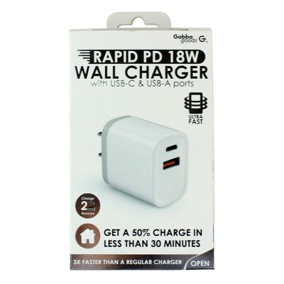 Gabba Goods Rapid PD 18w Wall Charger with USB-C & USB-A Ports 
