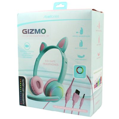 “Acellories” Gizmo LED Cat Ear Over-Ear Headphones with Swivel Microphone