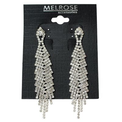 “Alina” Silver Tone Rhinestone Long Statement Earrings