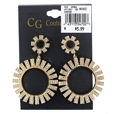 "Forever Fashion" Gold Rhinestone Circular Earrings