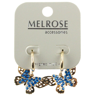 "Pink" Blue Metal Butterfly Hoop Earrings