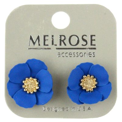 "Pink" Royal Blue Matted Flower Earrings
