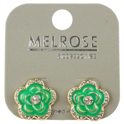 "Pink" Green Glossy Epoxy Flower Earrings