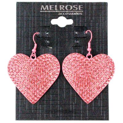 "Alina" Pink Rhinestone Heart Dangle Earrings