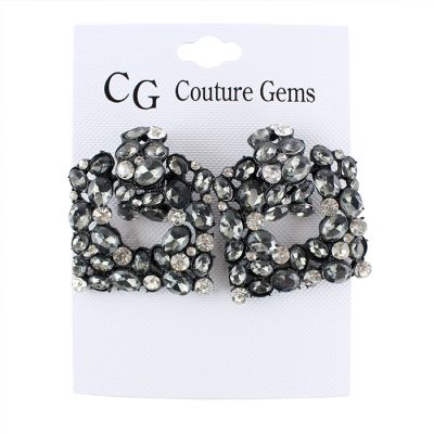 "Forever Fashion" Gunmetal Square Cluster Rhinestone Earrings
