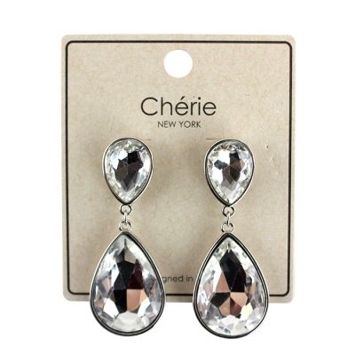 "Pink" Chunky Rhinestone Teardrop Earrings