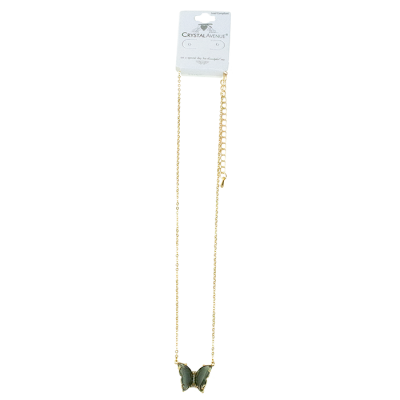 "RM" Glass Butterfly Charm Necklace