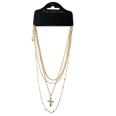 "Forever Fashion" Layered Cross Gold Necklace