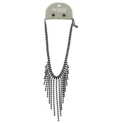 "Pink" Black Rhinestone Drop Necklace
