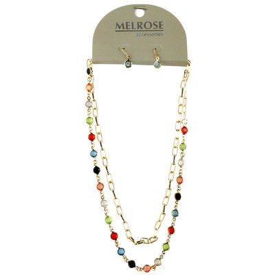 "Pink" Multicolored Glass Bead Layered Necklace and Earring Set