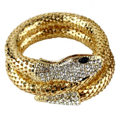 Gold Tone Bejeweled Coiled Serpent Bracelet
