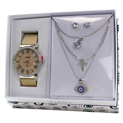 "Royal Time" Rhinestone Cross Evil Eye Watch Jewelry Set