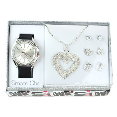 Ladies Silver Heart Watch with Jewelry
