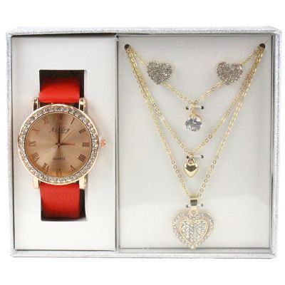 "Royal Time" Rhinestone Heart Watch and Jewelry Set