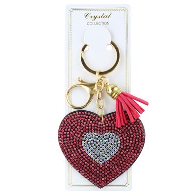 "UP" Rhinestone Colored Heart Keychain