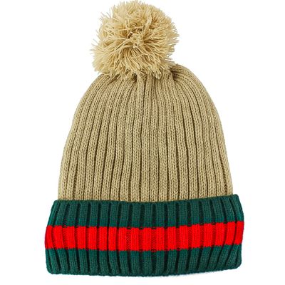 "Minky" Red & Green Striped Knit Beanie Hat
