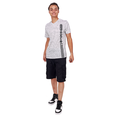 "Ecko" Short Sleeve V-Neck Vertical Speckled Screen Print Tee