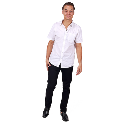 "STEXT" Short Sleeve Solid Button-Down Dress Shirt