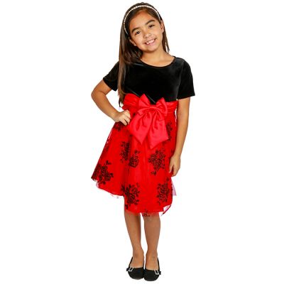 "Rare Too" Short Sleeve Front Tie Color Block Black Flower Dress