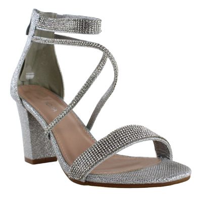 "Top Guy" 3 1/4" Thick Glitter Rhinestone Ankle Strap Heels