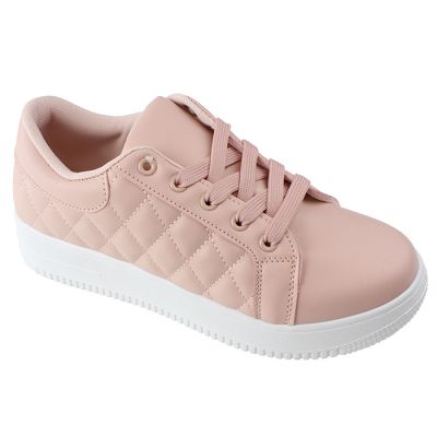 Women’s Top Moda Faux Leather Quilted Pattern Lace Up Sneakers