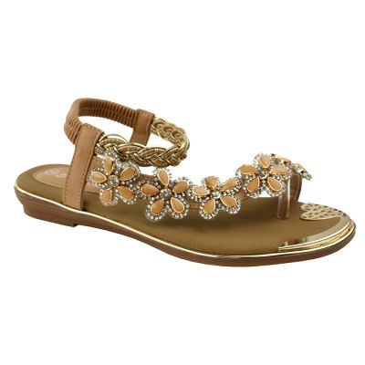Women’s Elastic Strap Flower Embellished Flat Sandals