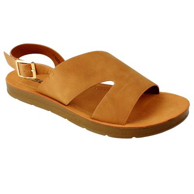 "Soda" Faux Leather Sling Back Broad Strap Buckle Sandals