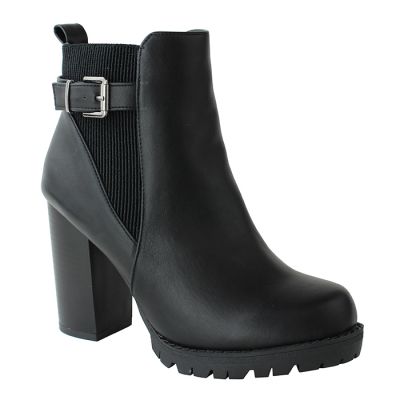 "Top" 3" Lug Pleather Buckle Elastic Bootie