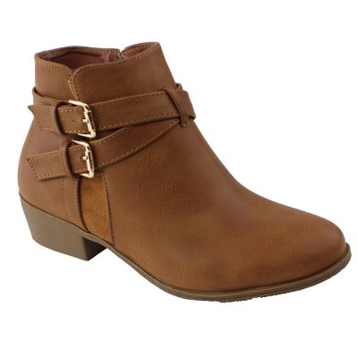 "Top Moda" 1” Heel Two Buckle Faux Leather Bootie