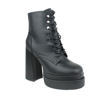 "Legend 5" Pleather Lace Up Double Platform Heeled Booties