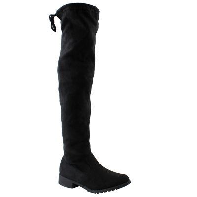 “Forever” 1” Stack Heel Lug Faux Suede Sole Over-the-Knee Boots