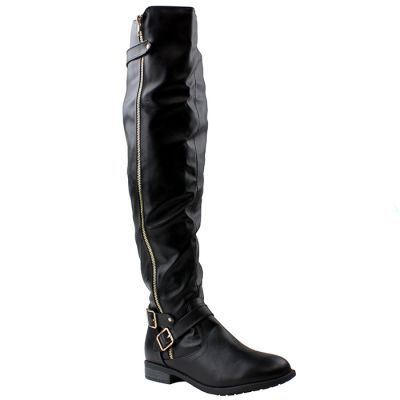 "Forever" 1” Stack heel Faux Leather Over-the-Knee Riding Boots