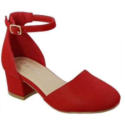 Girls 1 1/2" Closed Toe Suede Heel with Ankle Closure 
