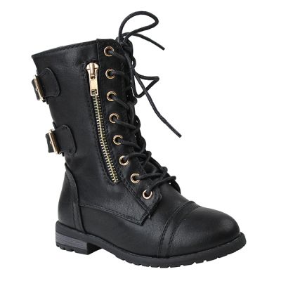 Girl’s “Forever Link” Lug Sole Zip and Lace Buckle Cap Toe Combat Boot